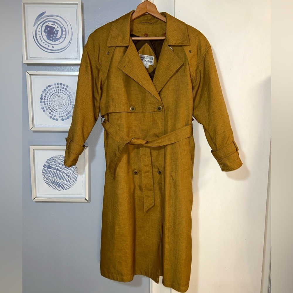 Vintage J. Gallery Women's Petite Size 7/8 P Mustard Removable Liner Trench Coat